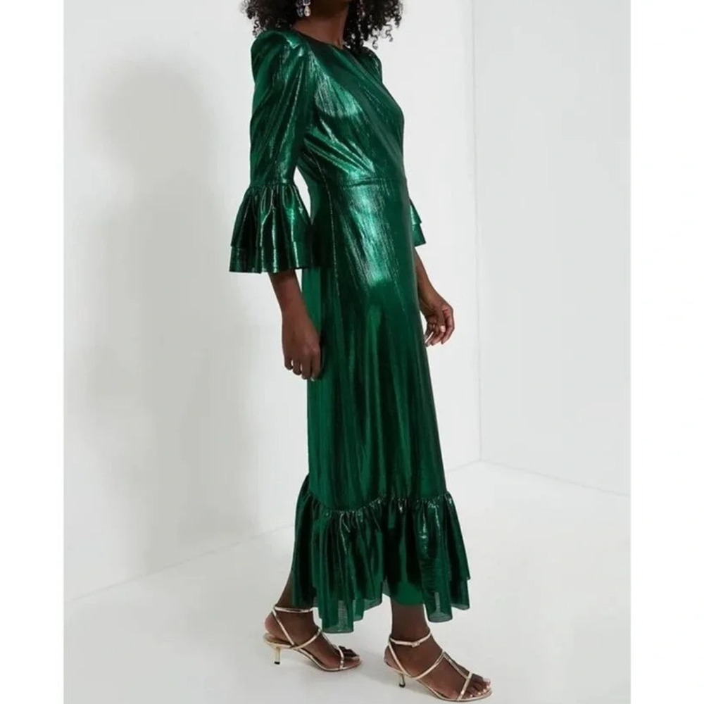 Tuckernuck Pomander Place Lilith Dress Size L Emerald Green Lurex Crinkle NEW
